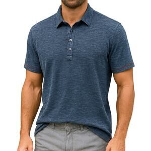 Nat Nast Polo Shirt Large Blue Heather Knit Button Placket Short Sleeve Casual